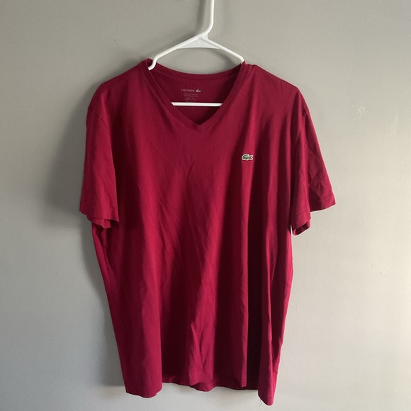 Lacoste Men's Burgundy V-Neck T-Shirt - Picture 1 of 3